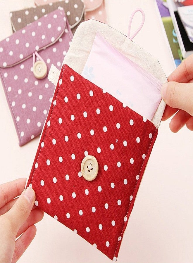 GBSTORE 2 Pcs 1 Red and 1 Blue Sanitary Napkins Bag Menstrual Cup Pouch Nursing Pad Holder Cute Polka Dot Cotton 4.7x4.7 inch Washable Organizer Storage - Image 4